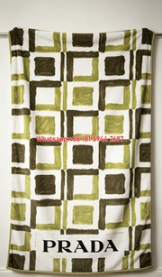 Prada Olive Green Geometric Square Print Flannel Throw Blanket IMG_2789
